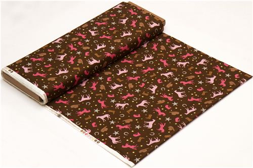 brown Riley Blake cowboy fabric with horse horseshoe 3
