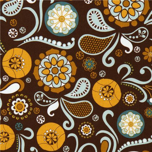 brown Riley Blake fabric with flowers and paisley 1