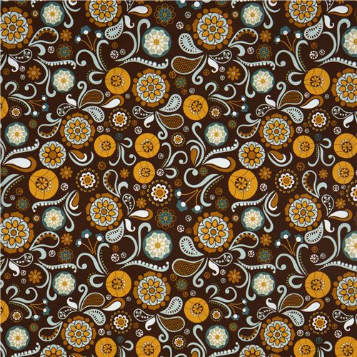 brown Riley Blake fabric with flowers and paisley 2