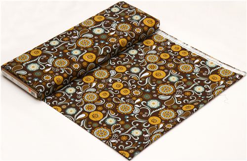 brown Riley Blake fabric with flowers and paisley 3