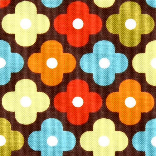 brown Robert Kaufman fabric with colourful flowers 1