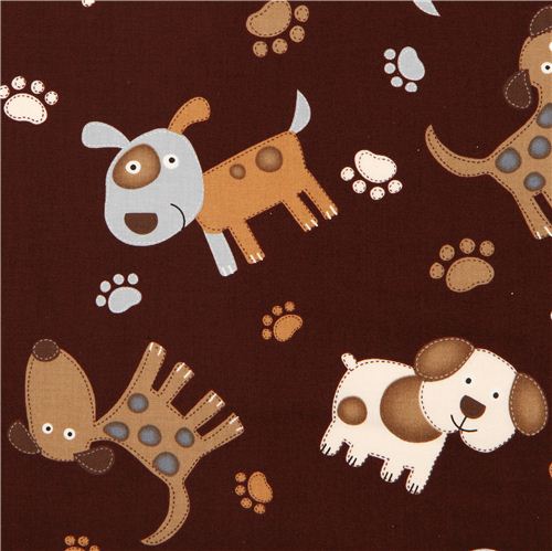 brown Timeless Treasures animal fabric stitched dogs Fabric