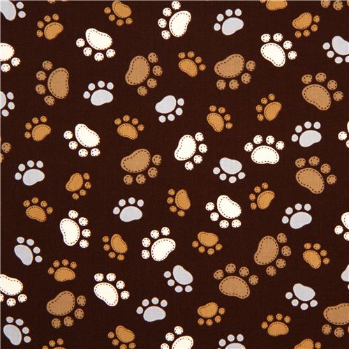 brown Timeless Treasures fabric with funny paw prints 2