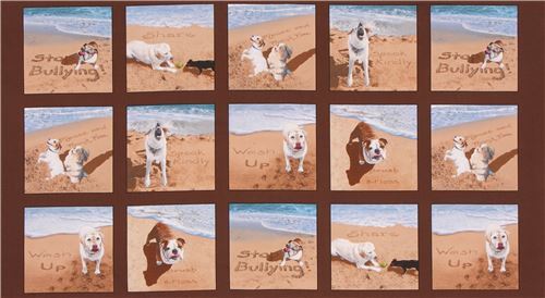 Tissu marron, chiens  la plage, carrs, Sand Scribbles par Elizabeth's Studio Tissu