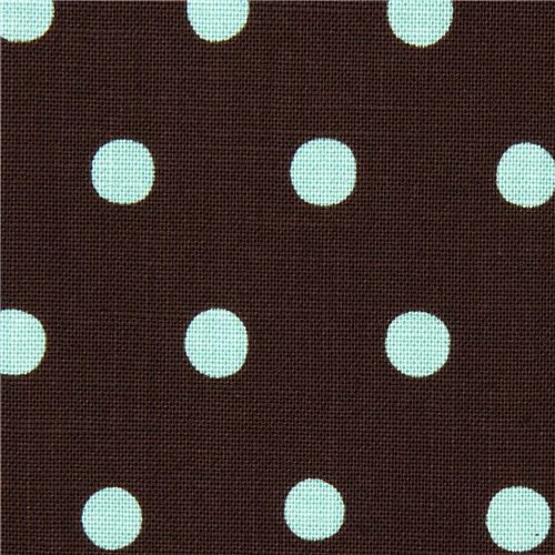 brown echino canvas fabric with turquoise polka dots 1