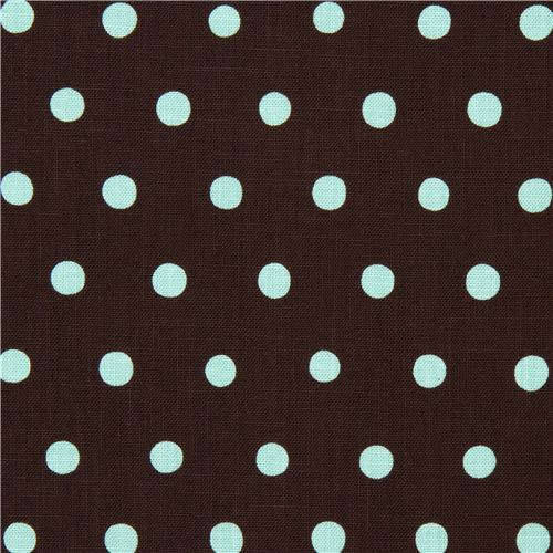 brown echino canvas fabric with turquoise polka dots 2