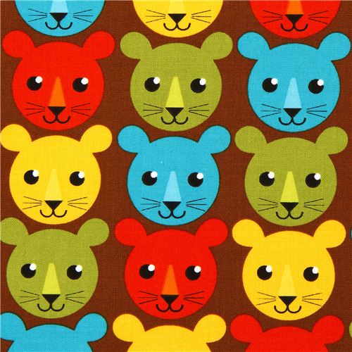 brown fabric with colourful tigers de Robert Kaufman 1