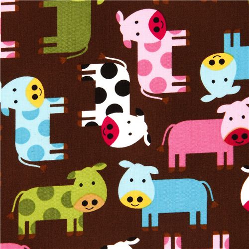 brown fabric with dotted cows by Robert Kaufman USA 1