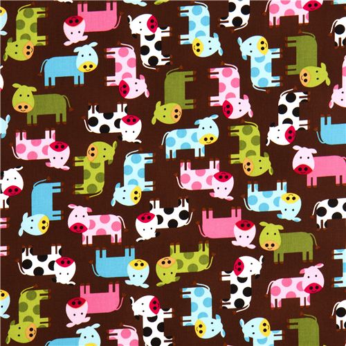 brown fabric with dotted cows by Robert Kaufman USA 2