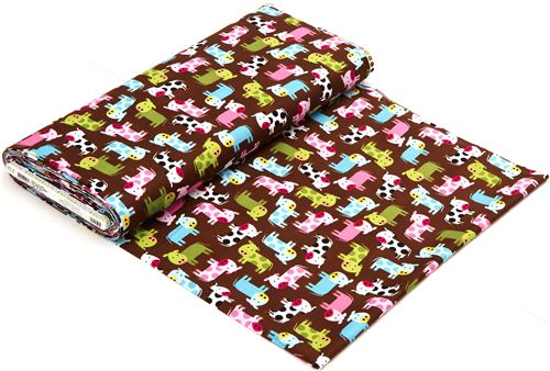 brown fabric with dotted cows by Robert Kaufman USA 3