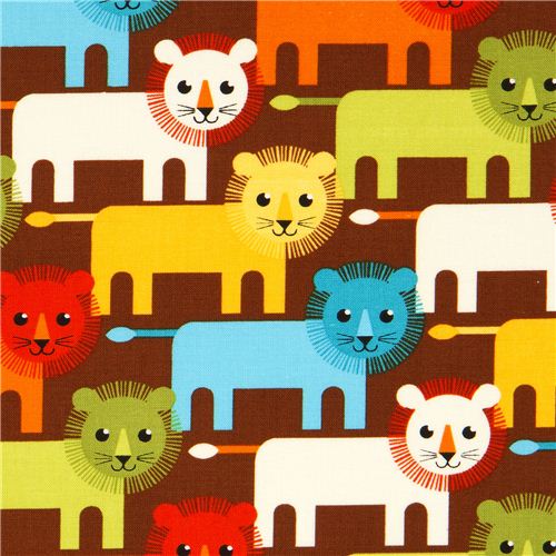 Tela marrón con graciosos leones por Robert Kaufman Tela