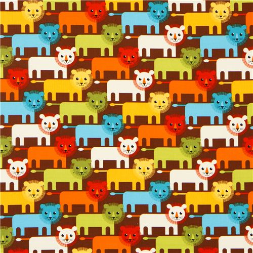 brauner Stoff mit lustigen L�wen von Robert Kaufman 2
