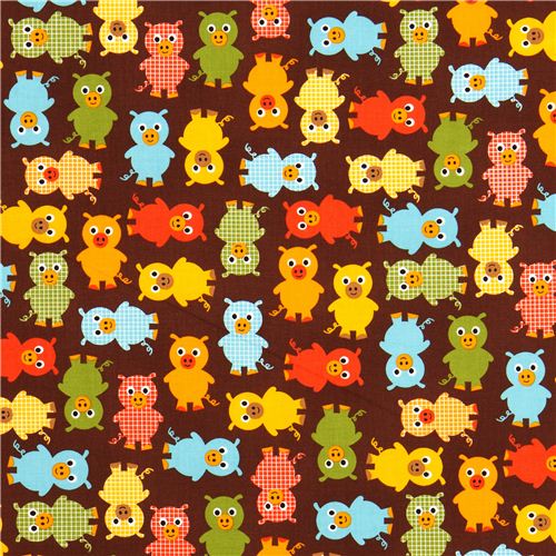 brauner Stoff mit karierten Schweinchen Robert Kaufman USA 2