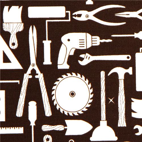 Tissu marron avec des outils, par Robert Kaufman Tissu