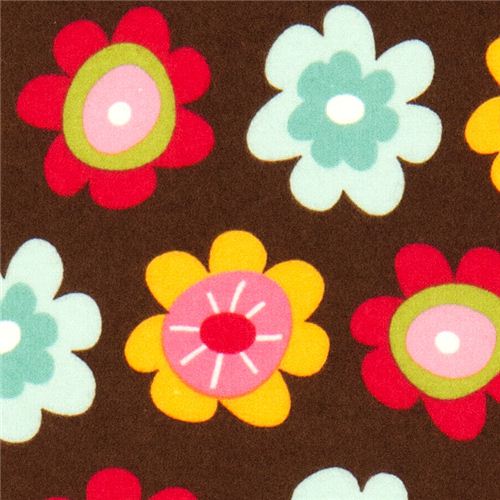 brown flannel fabric with flowers by Robert Kaufman 1