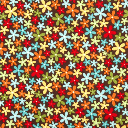 brown flannel fabric with little flowers by Robert Kaufman 2