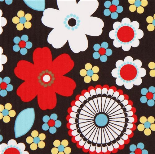 Tissu en velours Robert Kaufman marron à fleurs Tissu