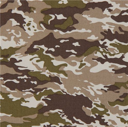 Tissu Robert Kaufman marron, vert au motif de camouflage,Sevenberry Camouflage 4 Tissu