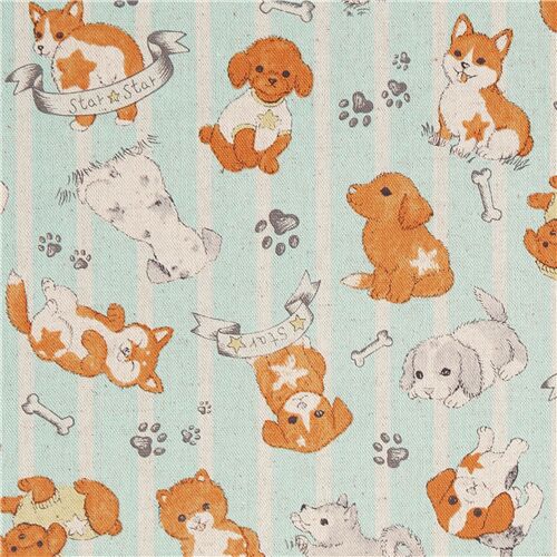 Cute Puppy Dogs Paws and Stripes Poodle Shiba Fabric