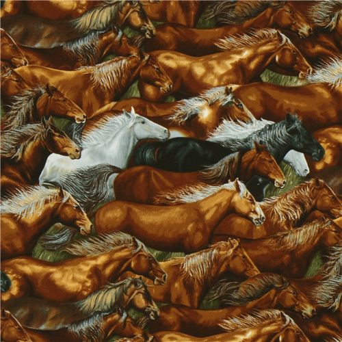 brown horse herde fabric par Robert Kaufman 1