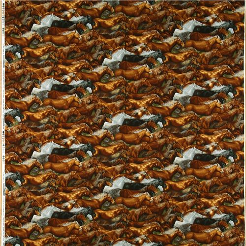 brown horse herde fabric par Robert Kaufman 2