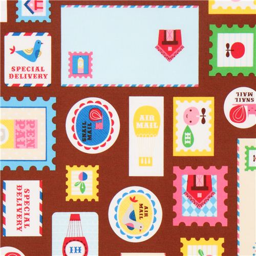 brown letter fabric stamp envelope Robert Kaufman Fabric