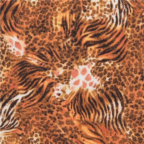 Tissu Quilting Treasures marron, orange, peaux de lopard, de tigre, de girafe Tissu