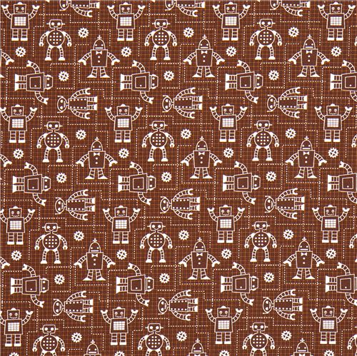 brown organic fabric with robots Realizzato da Robert Kaufman 2