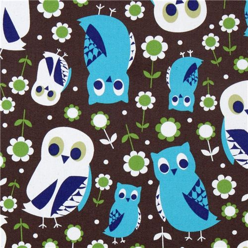 brown owls Kokka oxford fabric flower du Japon1