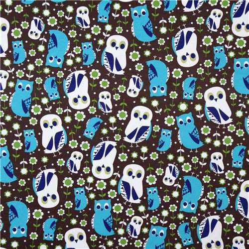 brown owls Kokka oxford fabric flower du Japon2