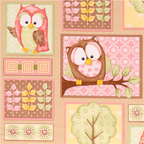 brown patchwork owl fabric You Whoo! from the USA Fabric