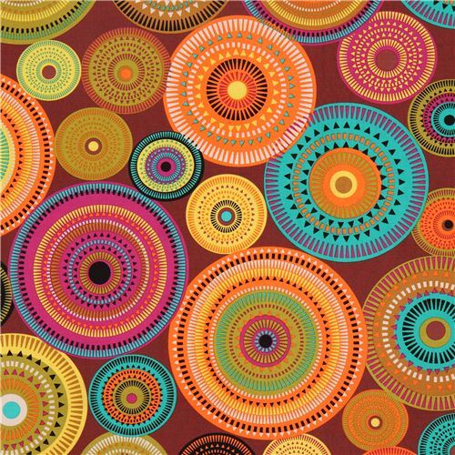 Tessuto marrone con motivi circolari nordici, Michael Miller Tessuto