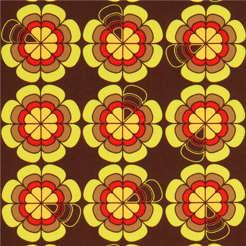 brauner Retro Blumen Stoff von Michael Miller USA Stoff