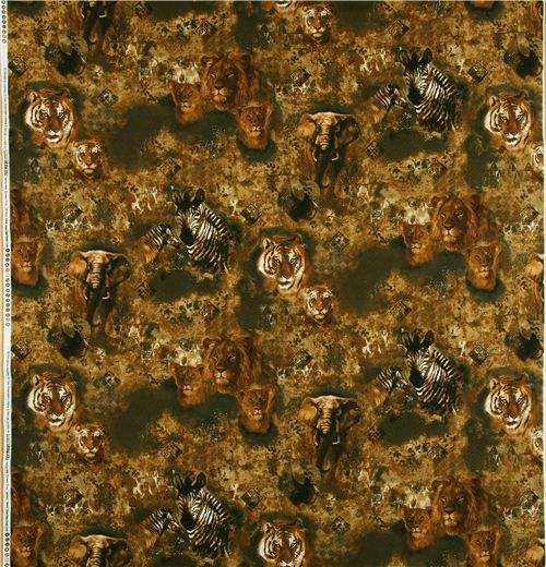 brown safari fabric lion zebra tiger Robert Kaufman 2