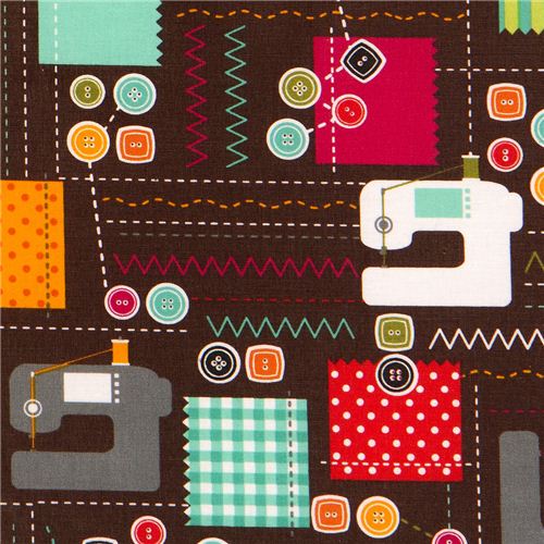 brown sewing machine premium laminate fabric Robert Kaufman 1