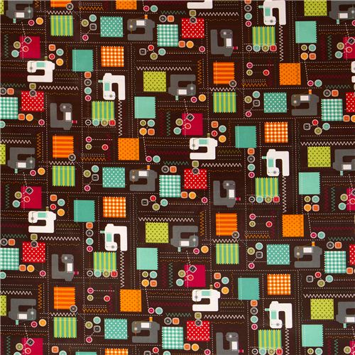 brown sewing machine premium laminate fabric Robert Kaufman 2