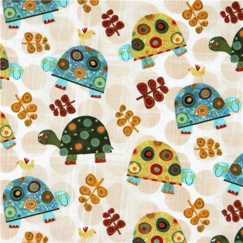 brauner Schildkröte Stoff Vögel Robert Kaufman Designer 1