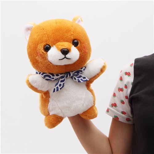 Mu�eco peluche marioneta perro marr�n blanco Mameshiba San Kyodai de Jap�n 5