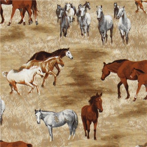 brown wild horses fabric by Robert Kaufman 1