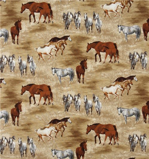 brown wild horses fabric by Robert Kaufman 2