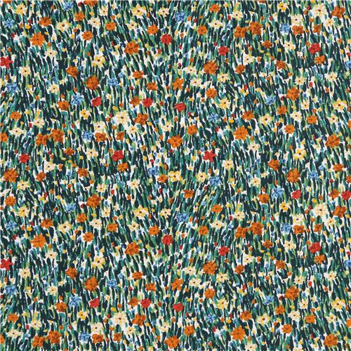 Tela floral algodón marrón amarillo verde azul de Kokka Tela