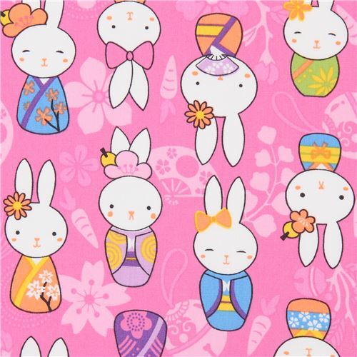 Tissu Trans-Pacific Textiles rose avec des lapins multicolores Tissu