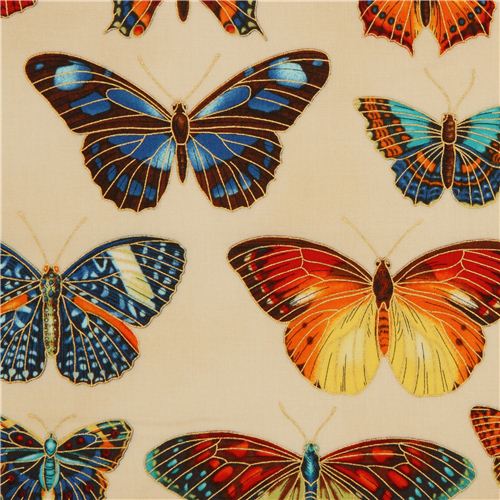 Tela de Robert Kaufman con mariposas, dorados, R.Kaufman Tela