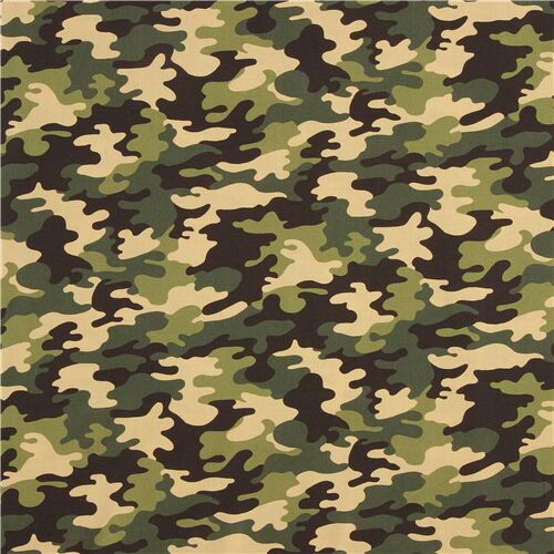 Remnant (26 x 112 cm) - camouflage green army print cotton fabric by Robert Kaufman 2