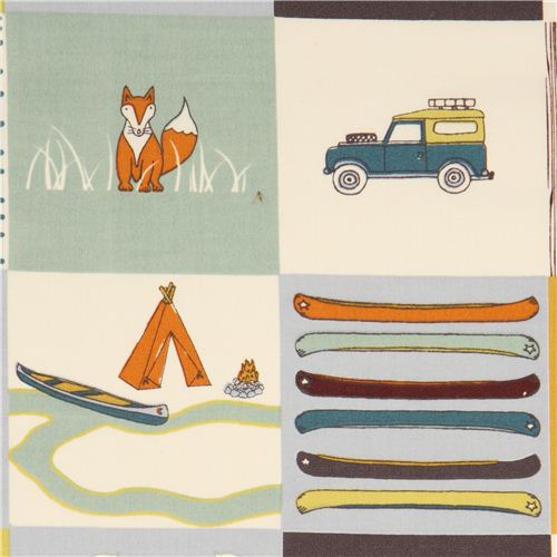 Camping Patchwork Bio-Stoff mit Fuchs Bär von birch USA Stoff