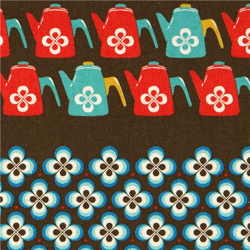 canvas retro fabric with coffee pots & flowers by Kokka 1
