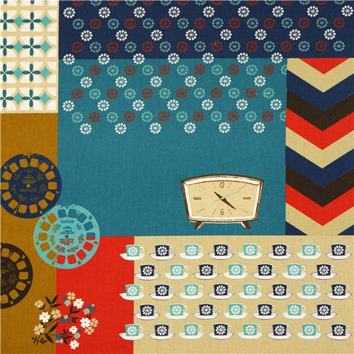 Canvas Retro Stoff Schreibmaschine & Blumen von Kokka 2