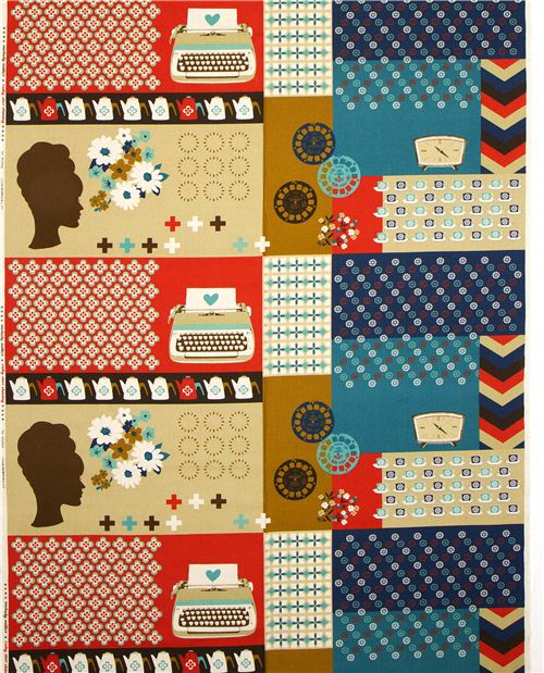 Canvas Retro Stoff Schreibmaschine & Blumen von Kokka 3
