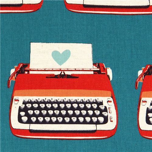 canvas retro fabric with typewriter & heart Kokka 1