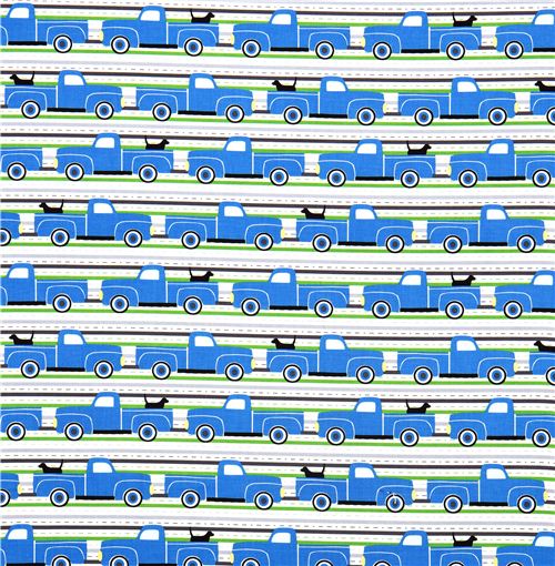 car fabric with blue Pickup trucks dog Robert Kaufman 2